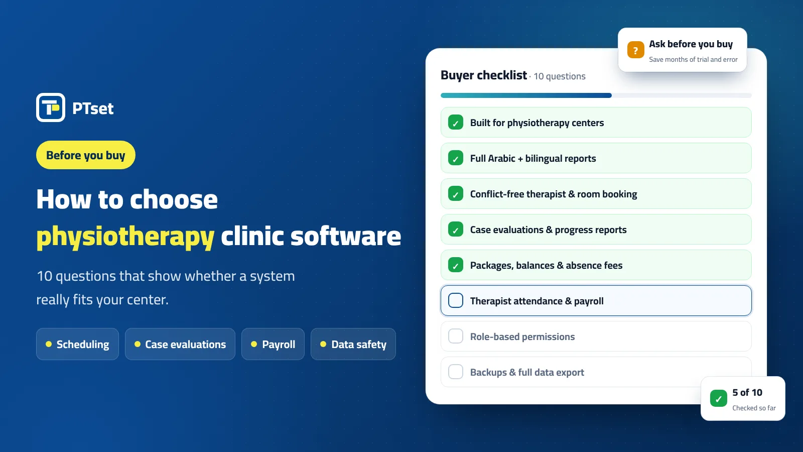 How to choose physiotherapy clinic software: 10 questions to ask before you buy